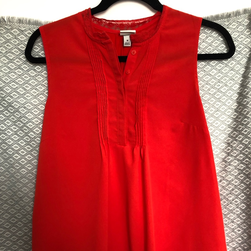 Red high-neck blouse